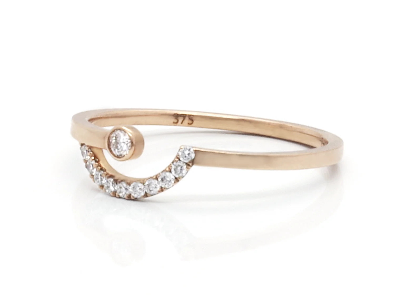 9K Rose Gold Diamond Ring with 11 Diamonds