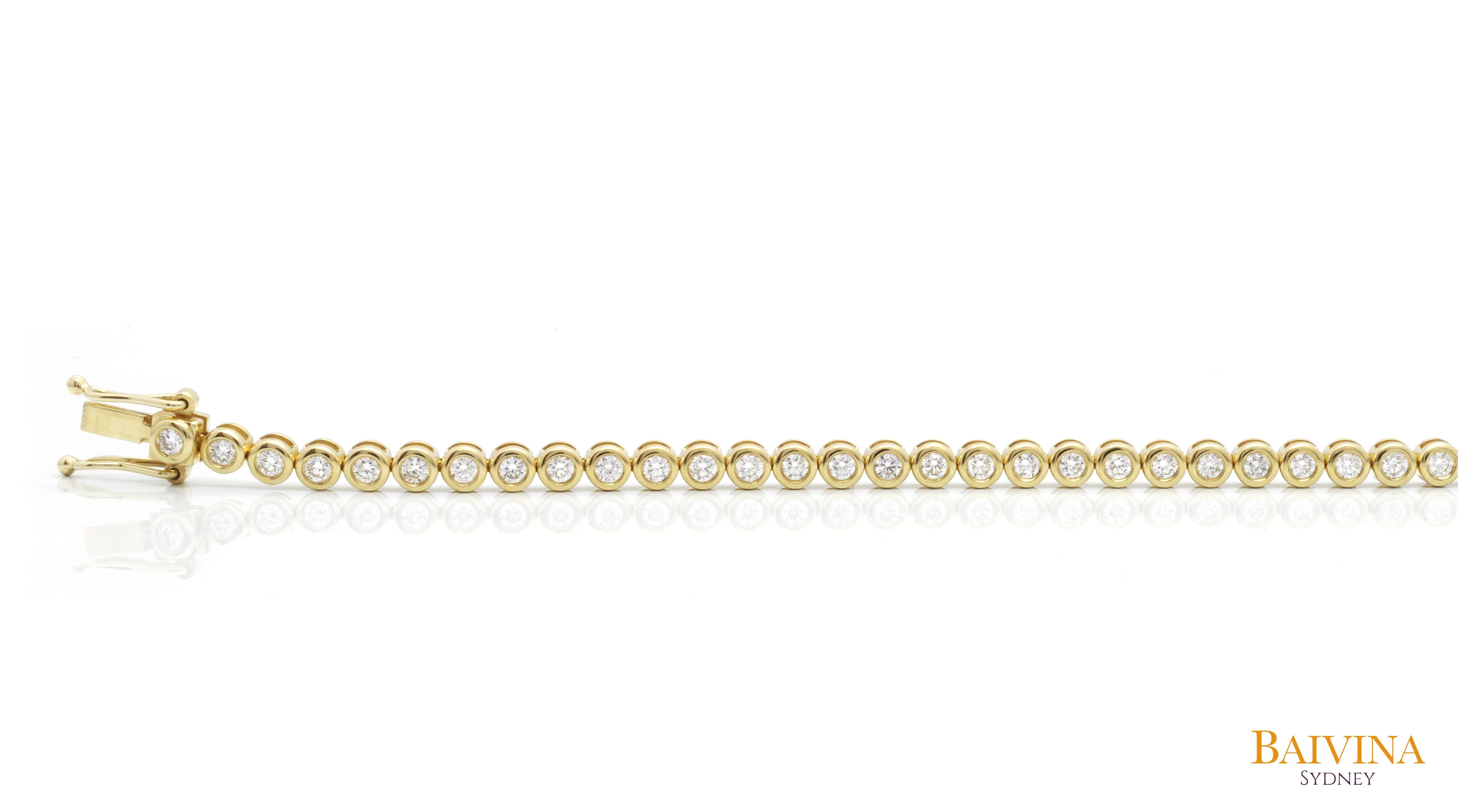 18K Yellow Gold Bezel Set Diamond Tennis Bracelet
